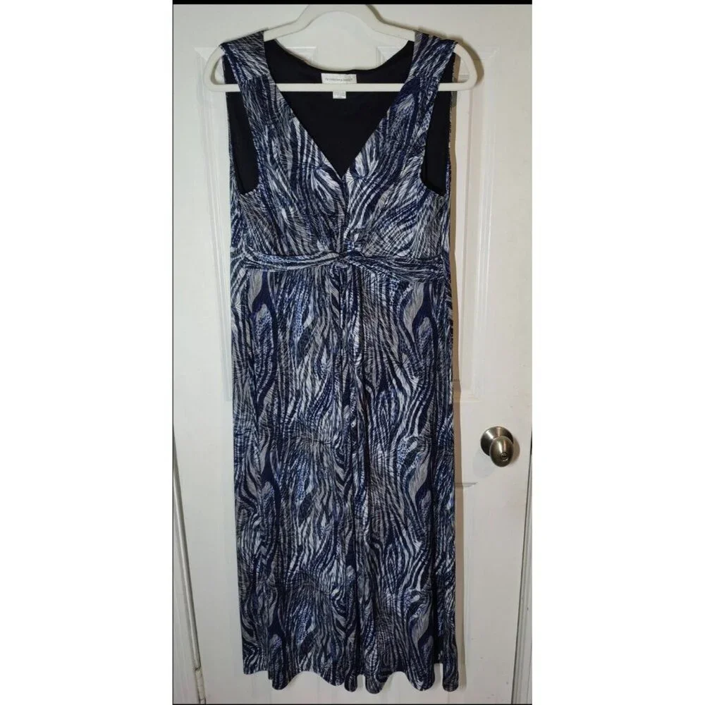 Christopher & Banks Sleeveless Blue & Gray Zebra Print Stretch Maxi Dress 10‎